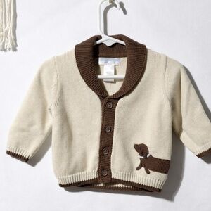 Janie and Jack Cream and Brown Dog Cardigan